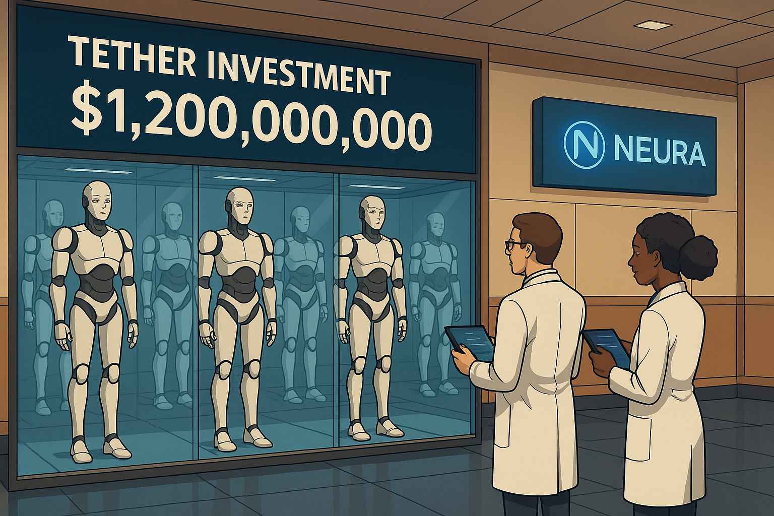 Tether planuoja 1,2 milijardo dolerių statymą už Neura humanoidinius robotus